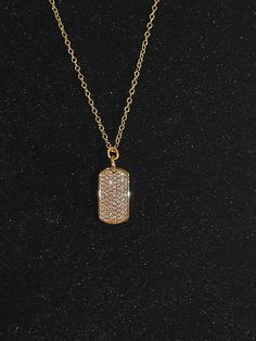 "Micro pave CZs fill this rectangular pendant, the CZs dance in the light providing a brilliant sparkle.  Chain- Gold Plated 18\" flat cable chain, 1.5 mm Care instructions: Put perfume, hairspray, lotions on before putting your jewelry on. To keep your jewelry looking beautiful, do not wear in the shower, pool, ocean etc." Cz Pendant, Chain Gold, Micro Pave, Cable Chain, Necklace Etsy, Jewelry Necklace Pendant, Lotion, Care Instructions, Gold Plate