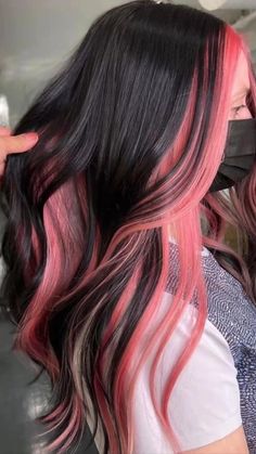 Peekaboo Hair Color Ideas, Peekaboo Hair Color, Underdye Hair, Peekaboo Hair Colors, Pink And Black Hair