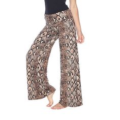 Amp up your wardrobe with popular wide-legged palazzo pants. You'll feel comfortable and relaxed, yet well-dressed for any occasion.Front Style: Flat FrontFeatures: Stretch FabricClosure Type: Full ElasticFit: Relaxed FitRise: Mid RiseFabric Content: 95% Polyester, 5% SpandexInseam: AverageLeg Style: Wide LegCare: Hand WashCountry of Origin: Imported Versatile Full Length Wide Leg Pants For Vacation, Versatile Stretch Wide Leg Pants For Vacation, Trendy Wide Leg Harem Pants For Vacation, Trendy Wide Leg Pants For Vacation, Trendy Wide Leg Yoga Pants For Fall, Trendy Non-stretch Wide Leg Pants, Vacation Wide Leg Pants With Loosely Fitted Hips, Chic Wide Leg Pants For Loungewear, Trendy Stretch Wide Leg Pants For Vacation