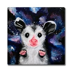 a painting of a possle in space with its paws on it's chest