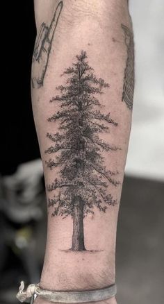 a man's arm with a tree tattoo on it