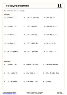 the worksheet for multiplying binomials