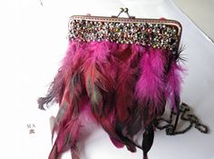 Pink clutch feather bag with chain, handmade. It can be made of any color upon request. Feathers are only on one side. Pink feather handmade clutch. Can be made in any color on demand. Feathers are only on one side. Handmade Pink Evening Bag For Party, Handmade Pink Bohemian Clutch, Handmade Pink Clutch For Evening, Feather Clutch, Clutch Pink, Handmade Clutch, Pink Clutch, Bag With Chain, Party Clutch