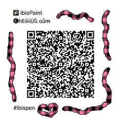 a qr - code with pink and black checkered ribbon around the edges, in front of a white background