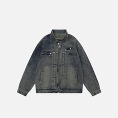 This luxurious Embroidery Letter Pleated Denim Jacket is crafted from cotton and polyester, featuring a timeless turn-down collar, and adorned with sumptuous patchwork detail. DETAILSMaterial: Cotton, PolyesterCollar: Turn-down CollarThickness: StandardPattern Type: Patchwork Underground Clothing, The 90s Fashion, Hip Hop Fashion 90s, 90s Y2k Fashion, Pleated Denim, Embroidery Letter, 90s Hip Hop Fashion, Embroidered Denim Jacket, Trendy Summer Outfits