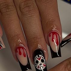 Friday 13th Nails Designs, Friday The 13 Nail Art, Friday The 13th Nail Designs, Jason Voorhees Nail Art, Friday The 13th Nails Acrylic, Friday 13 Nails, Friday 13th Nails, Jason Nail Art, Friday The 13 Nails