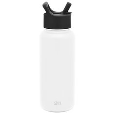 a white water bottle with a black lid on a white background thermos is shown