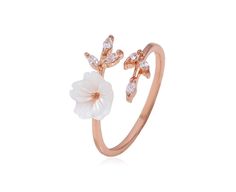 in stock Cherry Blossom Ring, Gold Wrap Ring, Shell Flowers, Flower Engagement Ring, Gold Wrap, Knuckle Ring, Ringe Gold, Classy Jewelry, Open Ring