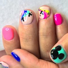 Disney Nails Bright, Bright Disney Nails, Disney Cruise Nails, Summer Disney Nails, Pixar Nails, Mouse Nails, Disney Inspired Nails, Minnie Mouse Nails