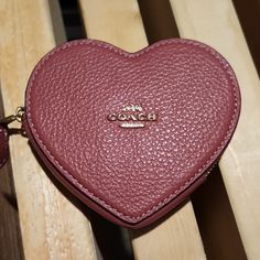 Pink, Gold Hardware, Gorgeous Coach Bag Compact Leather Coach Bag, Compact Coach Leather Bag, Coach Leather Bags As A Gift, Compact Coach Wallet As Gift, Compact Coach Bags, Compact Coach Bags For Daily Use, Heart-shaped Leather Bags For Gifts, Coach Bags For Valentine's Day Gift, Compact Coach Bag For Everyday Use