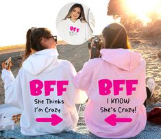 Best Friend Matching Hoodies for Couple, Funny Bestie Trip Hoodie, Y2K Tumblr Hoodie, BFF Hoodie, Besties Outfit, BFF Gifts For Girls Our hand made cotton Unisex t-shirt,  Sweatshirt, Hoodie is the right choice for you. Our custom design shirts, Sweatshirt will be a perfect gift 👉 How To Order: 1- Please, Check and Review all Photos. 2- Select Your Product Type and Color. 3- Select Your Product Size. 4- Click ADD TO CART and You can go back to add more product color and text color or You can co Matching Pops For Besties, Matching Friend Hoodies, Bestie Hoodies Matching, Cute Matching Hoodies For Best Friends, Best Friend Clothes Matching Outfits, Matching Shirts For Best Friends, Best Friend Matching Outfits, Bestie Hoodies