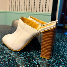 Only Worn Once Around The House, Ready To Send Them Off To Someone Who Will Love Them. White Mules, Shoes Brand, Mule Clogs, Mules Shoes, White Silver, Shoe Brands, New Shoes, Clogs, The House