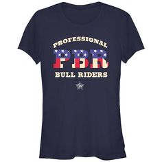 a women's navy t - shirt with the words professional bull riders on it