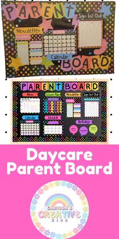 a bulletin board with the words, daycare parent board on it