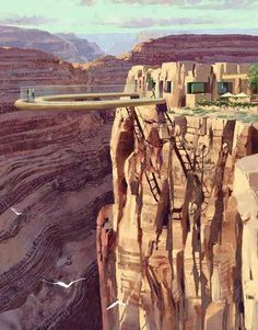 an artist's rendering of a futuristic city built into the side of a cliff