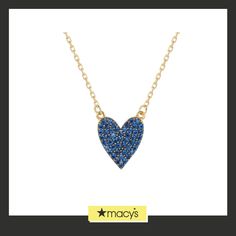 in stock Blue Heart-cut Necklaces With Heart Charm, Blue Heart Cut Necklaces With Heart Charm, Blue Heart Necklaces For Party, Blue Heart Necklace For Valentine's Day, Branded Gifts, Cable Chain, Heart Necklace, Rhodium Plated, Cubic Zirconia