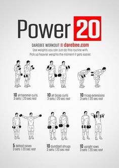 a poster showing how to do the dumbbles with power 20 exercises for beginners