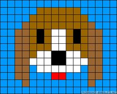 an image of a dog's face made out of squares in blue and brown