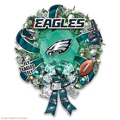 the philadelphia eagles wreath with footballs and christmas decorations