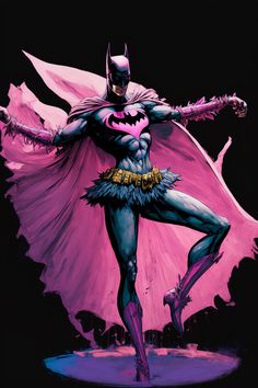 the batman in pink is standing on his hind legs