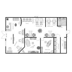 an office floor plan with two separate rooms and one living room on the other side