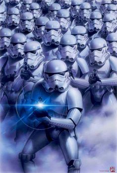 a star wars movie poster with many stormtroopers