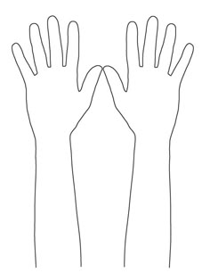 two hands reaching up to each other