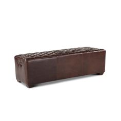 a large brown leather bench on a white background