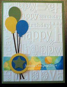 a birthday card with balloons and stars on it