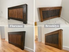 three different views of a wooden headboard and the bottom panel is made out of wood