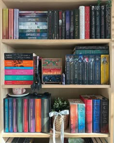 a book shelf filled with lots of books