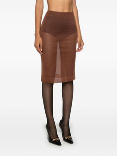 Sheer Pencil Skirt, Midi Skirt Brown, Pencil Midi Skirt, Pencil Silhouette, Planet People, Wardrobe Edit, Yoko London, Brown Silk, Midi Skirt Pencil