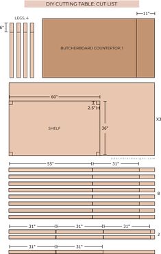 an image of a table with measurements for the top and bottom sections, including two sides