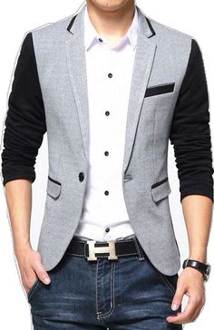 Mens Splice Color Lapel Collar Short Jacket Slim Fit Korean Casual Blazer Jacket