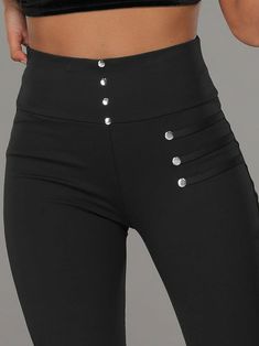 Come to Lilicloth.com to buy Pants at a discounted price, SPU: 1W65PA81F6BA, Color: Black, Elasticity:Micro-Elasticity, Pants type:Slim fit Pants. Black Suede Pants Outfit, Suede Pants Outfit, Pants Silhouette, Button Decor, Plain Style, Stretchy Leggings, Running Leggings, Leggings Casual, Stretch Leggings