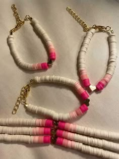 Coral Clay Bead Bracelet, Barbie Clay Bracelet, Clay Bead Bracelet Ideas White, Clay Bracelet Ideas Pink, Light Pink Clay Bead Bracelet, Beige Clay Bead Bracelets, White Clay Bracelets, Pink And White Clay Bead Bracelet, Pink Clay Bracelets