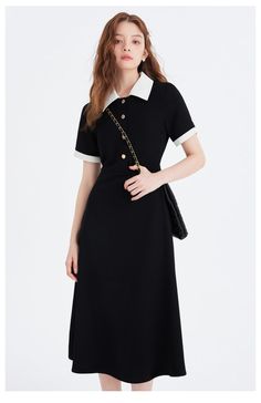 A casual polo dress with a distinctive contrast between black and white. The golden buttons decorated on the chest make it stand out. The waist is high, giving you a beautiful silhouette. A casual item that adds a touch of elegance. 
 
 
 
 
 
 
 
 
 
 
 
 
 
 
 
 
 
 
 
 
 
 
 
 
 
 
 
 
 
 
 
 
 
 
 
 
 
 
 
 
 
 
 
 
 
 
 
 
 
 
 
 
 
 
 
 
 
 
 
 
 
 
 
 
 
 
 
 
 
 
 
 
 
 
 
 
 
 
 
 
 
 
 Size 
 
 S size 
 
 
 Length: 120cm 
 Bust: 84cm 
 Waist: 68cm 
 Sleeve length: 25cm 
 
 M size 
 
 L Classic Polo Dress With Collared Neckline For Workwear, Classic Collared Midi Dress, Elegant Midi Dress With Collared Neckline And Buttons, Elegant Midi Dress With Buttons And Collared Neckline, Elegant Black Dresses With Contrast Trim, Elegant Fitted Polo Dress With Collared Neckline, Elegant Black Dress With Contrast Trim, Black Collared Dress For Work, Black Collared Neckline Dress For Work