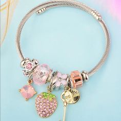 Nice Pink Charm Bracelet.That Will Fit Any Size. Pink Metal Charm Bangle Bracelet, Nickel Free Pink Bangle Charm Bracelet, Nickel-free Pink Bangle Charm Bracelet, Recital Gifts, Pink Charm Bracelet, Silver Diamond Bracelet, Handmade Skulls, Key Bracelet, Disney Bracelet