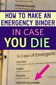 an emergency binder with the title how to make an emergency binder in case you die