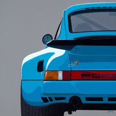 the rear end of a blue porsche sports car