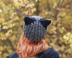 Winter dark gray hat with black cat ears Adult unisex crochet | Etsy Winter Novelty Cat Ears Hat, Novelty Cat Ears Winter Hat, Black Cat Ears Hat With Cat Design, Black Hat With Cat Ears And Cat Design, Black Cat Design Hat With Cat Ears, Cute Black Crochet Hat For Winter, Cute Knitted Black Hat, Cute Black Knitted Hat, Winter Crochet Hat With Cat Ears