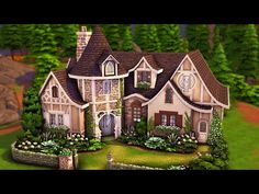 House Ideas Sims 4, Cottage Layout, Sims 4 Cottage, Lotes The Sims 4, Cottage Core House, Family Cottage, Sims 4 Speed Build