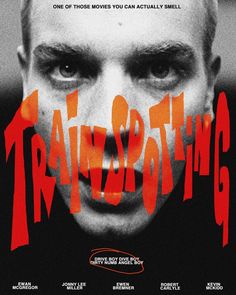 a movie poster for the film transsting with a man's face painted red