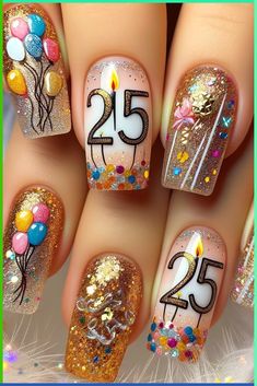 The most anticipated season for beach and sun lovers has arrived: Summer. And what better way to complement your vacation Nail Happy Birthday, 33 Birthday Nails, 50 Th Birthday Nails, Birthday Party Nails Designs, 60th Birthday Nails, Birthday Themed Nails, 40th Birthday Nails Design, Happy Nails Designs, Golden Birthday Nails