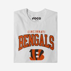 a white t - shirt with an orange and black tiger on the front that says cincinnati's bengals