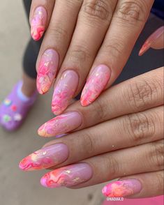 Cute Almond Nails, Almond Acrylic Nails Designs, Disney Acrylic Nails, Summer Gel Nails, Hippie Nails, Simple Gel Nails, Minimal Nails, Work Nails