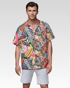 Our men's short sleeve button up shirt is the perfect addition to your summer wardrobe. Made from lightweight, breathable fabric, this shirt offers a regular fit that's ideal for casual outings, the beach, on vacation, or attending a party, this comfortable shirt will keep you cool and stylish. KEY FEATURES ⬥ Regular fit: Comfortable and flattering silhouette. ⬥ Lightweight fabric: Breathable and cool to wear. ⬥ Casual style: Perfect for everyday wear. ⬥ Side slits: Provides added comfort and movement. ⬥ Durable construction: Ensures long-lasting wear. ⬥ Versatile: Suitable for various occasions. PRODUCT SPECIFICATIONS ⬥ Fabric composition: 95% Polyester, 5% Spandex ⬥ Care instructions: machine wash cold (max 40℃ or 104 non-chlorine, iron with cover ⬥ Available in sizes S-5XL SIZE CHART (a Relaxed Fit Multicolor Short Sleeve Shirt For Vacation, Multicolor Relaxed Fit Short Sleeve Shirt For Vacation, Multicolor Relaxed Fit Hawaiian Shirt With Short Sleeves, Short Sleeve Camp Shirt For Beach In Summer, Summer Beach Camp Shirt With Short Sleeves, Green Short Sleeve Shirt For Summer Vacation, Multicolor Relaxed Fit Shirt For Vacation, Green Tropical Shirt For Summer, Green Short Sleeve Summer Shirt