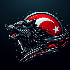 a wolf with the turkish flag on it's head