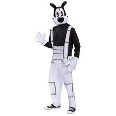 a man in a costume that looks like an animal with black and white stripes on his face