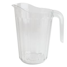 a clear plastic pitcher on a white background